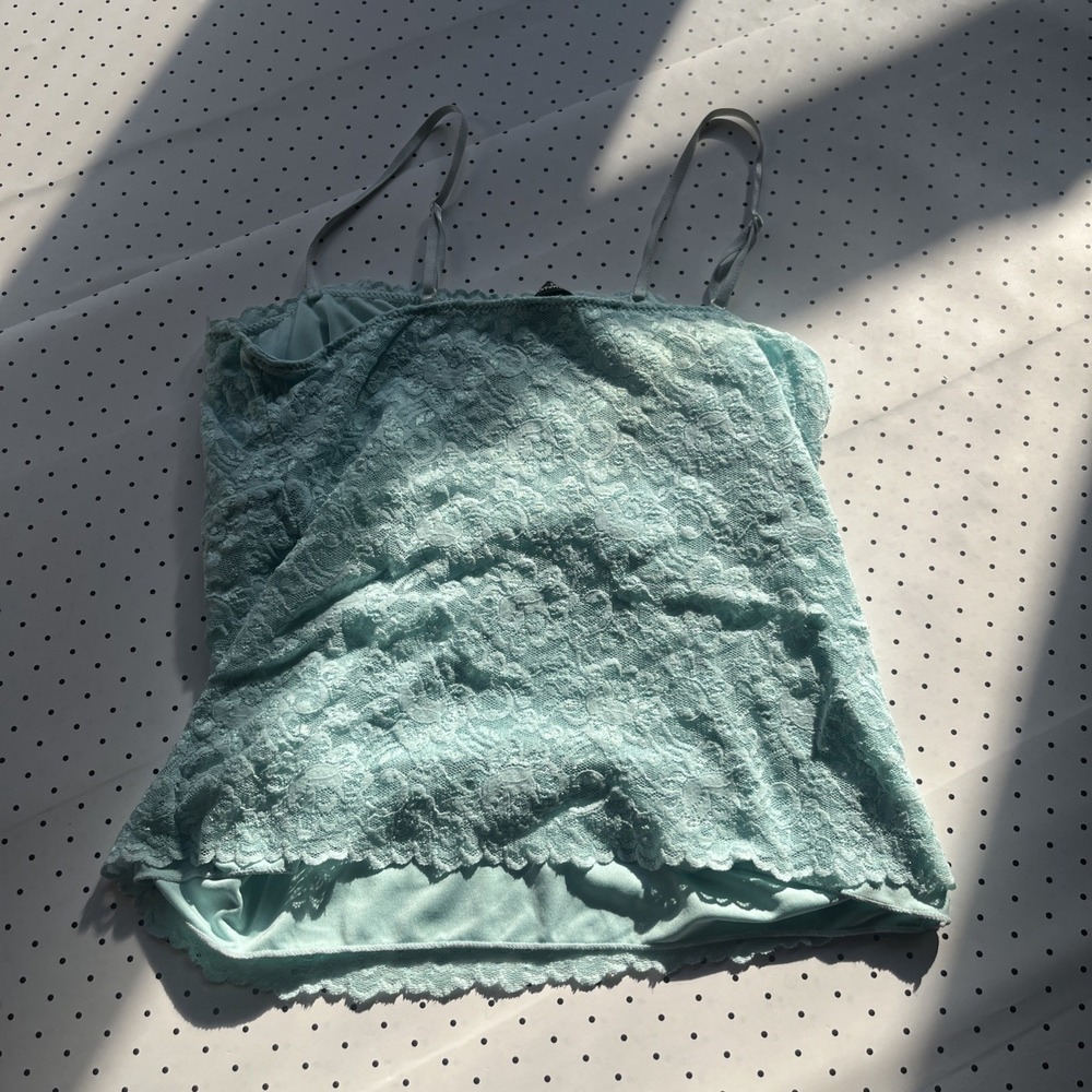 Y2K Lace Cami Balletcore Womens Small Seafoam Mint Blue Adjustable Strap - Picture 7 of 7